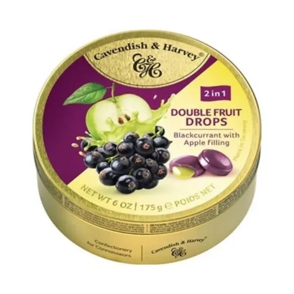 Cavendish & Harvey 2in1 Double Fruit Drops Blackcurrant with Apple Filling 175g