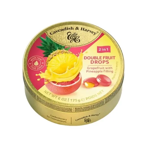 Cavendish & Harvey 2in1 Double Fruit Drops Grapefruit with Pineapple Filling 175g