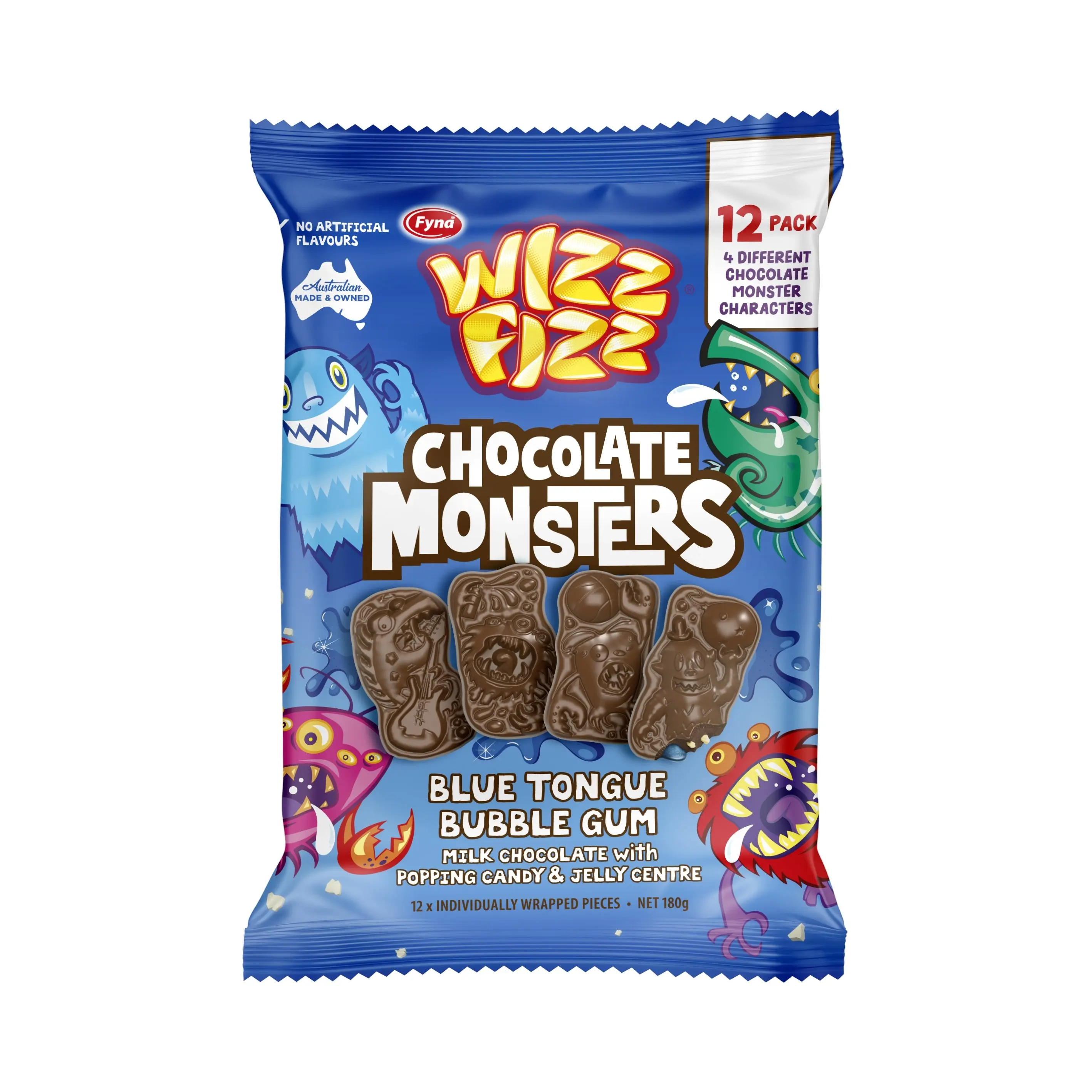 Wizz Fizz Blue Tounge Bubble Gum Chocolate Monsters 180g