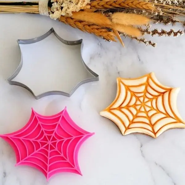 Spider Web Emboss 3D Printed Cookie Stamp & Stainless Steel Cookie Cutter Set