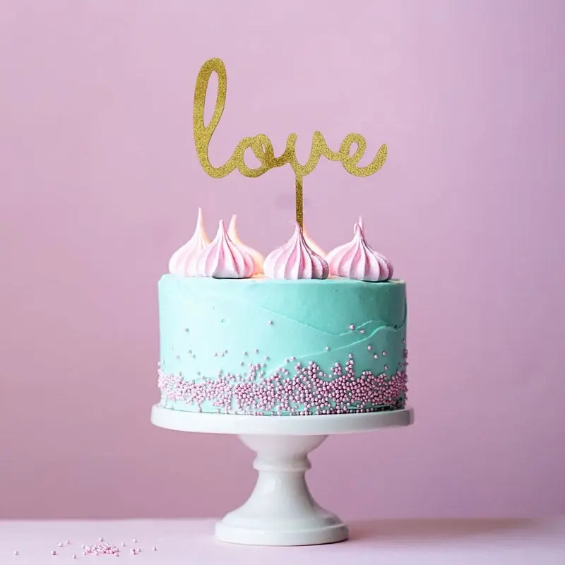 Gold Glitter Cake Topper - Love