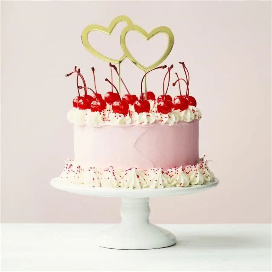 Gold Plated Cake Topper - Double Heart