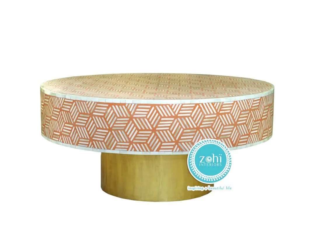 Zohi Interiors Bone Inlay Optical Coffee Table in Sandstone