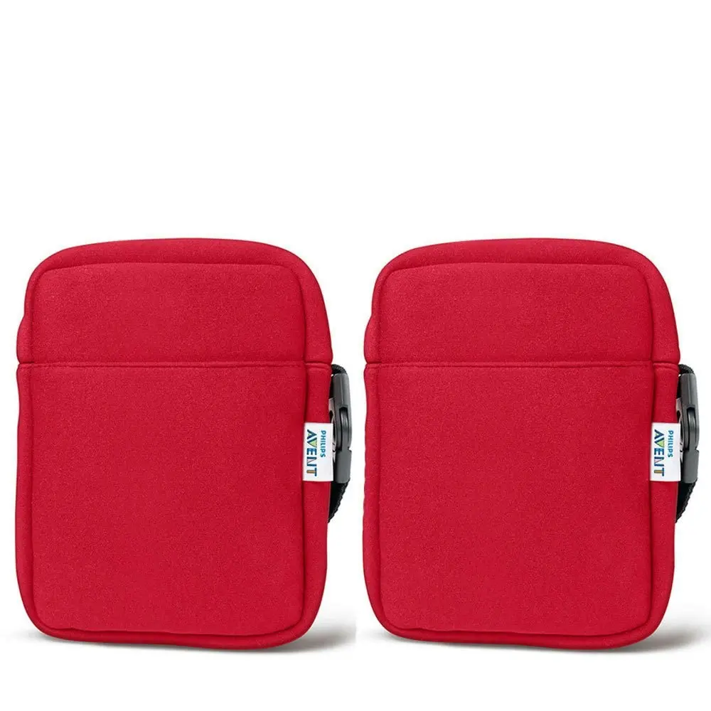 2x Avent Neoprene ThermaBag Warmer Baby Bottle Insulated/Thermo Bag Hot/Cold Red