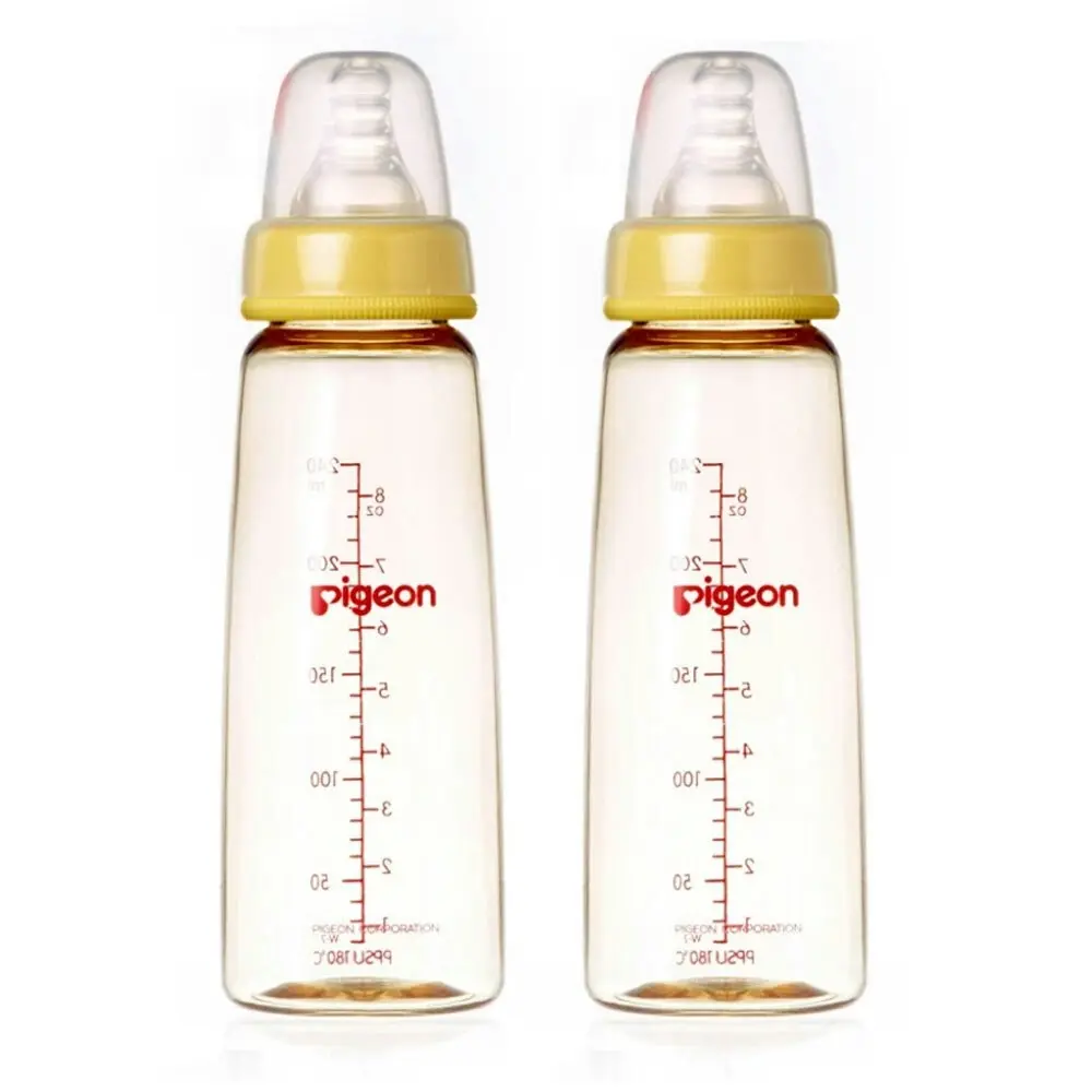 2x PIGEON Flexible Peristaltic Nipple 240ml M Round Hole Baby Feeding Bottle 4m+