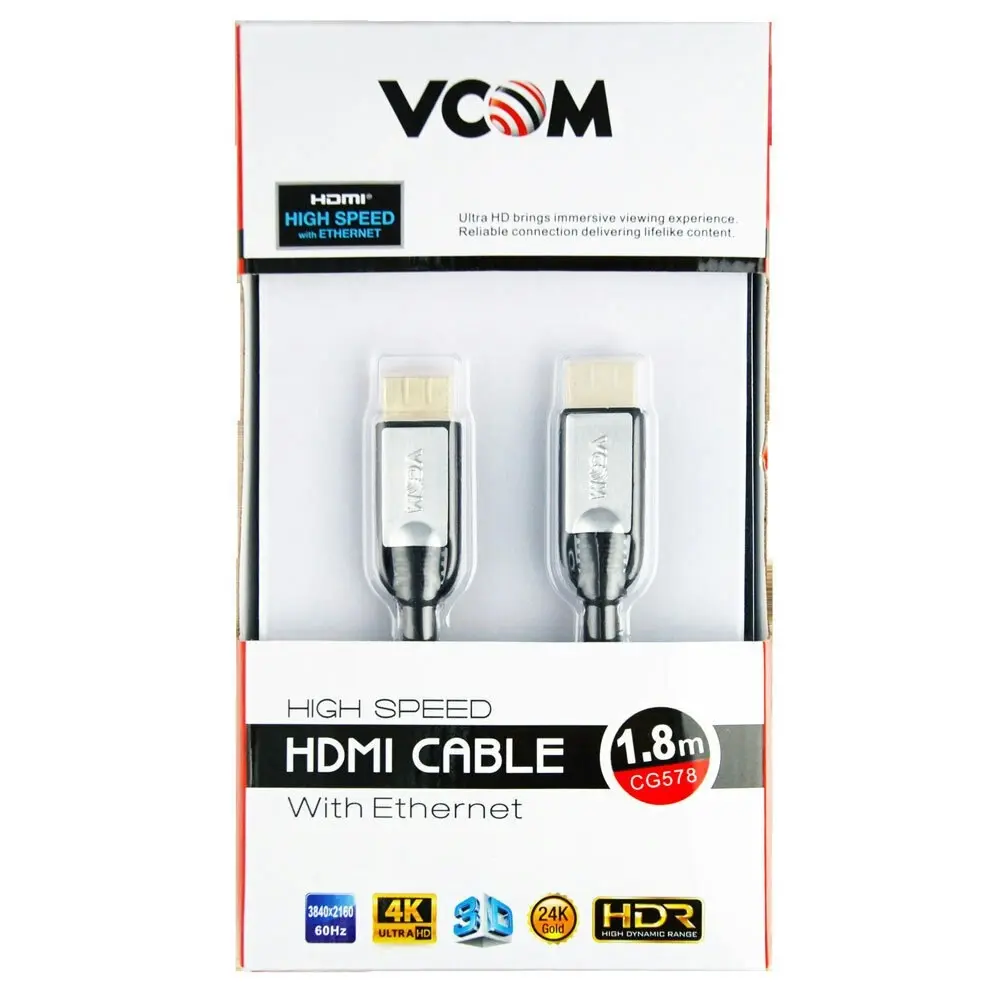 V-Com 1.8m HDMI 2.0 Lead 4K Ultra HD Cable Gold Plated Cord Connector w/Ethernet