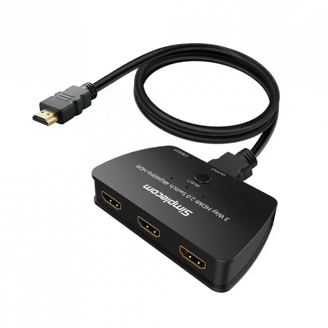 Simplecom CM323 3-Way HDMI 2.0 Male Switch to Female Ultra HD 4K HDR Splitter