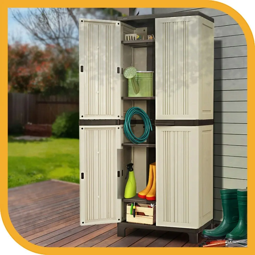 Groverdi Outdoor Storage Cabinet Box Garden Sheds Lockable Cupboard Tall Garage Yard Tools Organiser