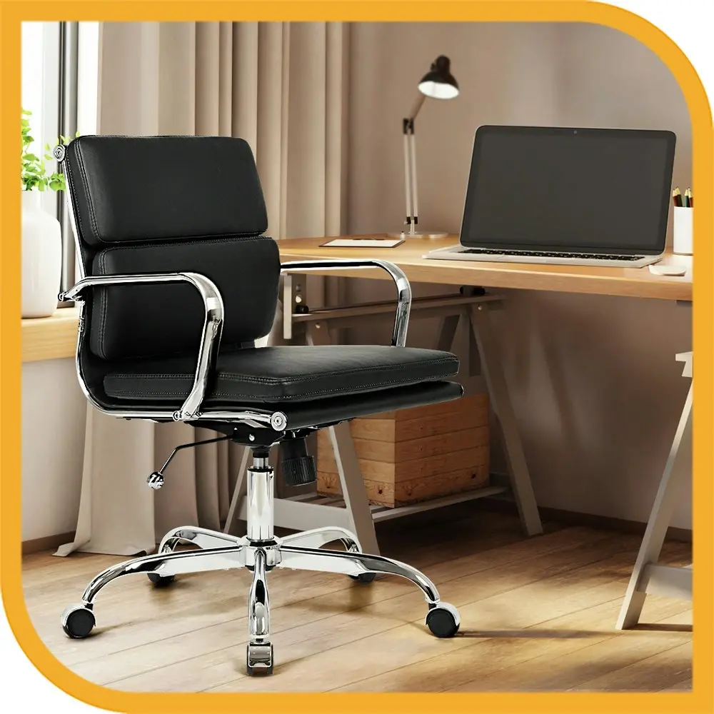 Furb Office Chair Executive Mid-Back Computer PU Leather Work Study Bk Eames Replica Silver