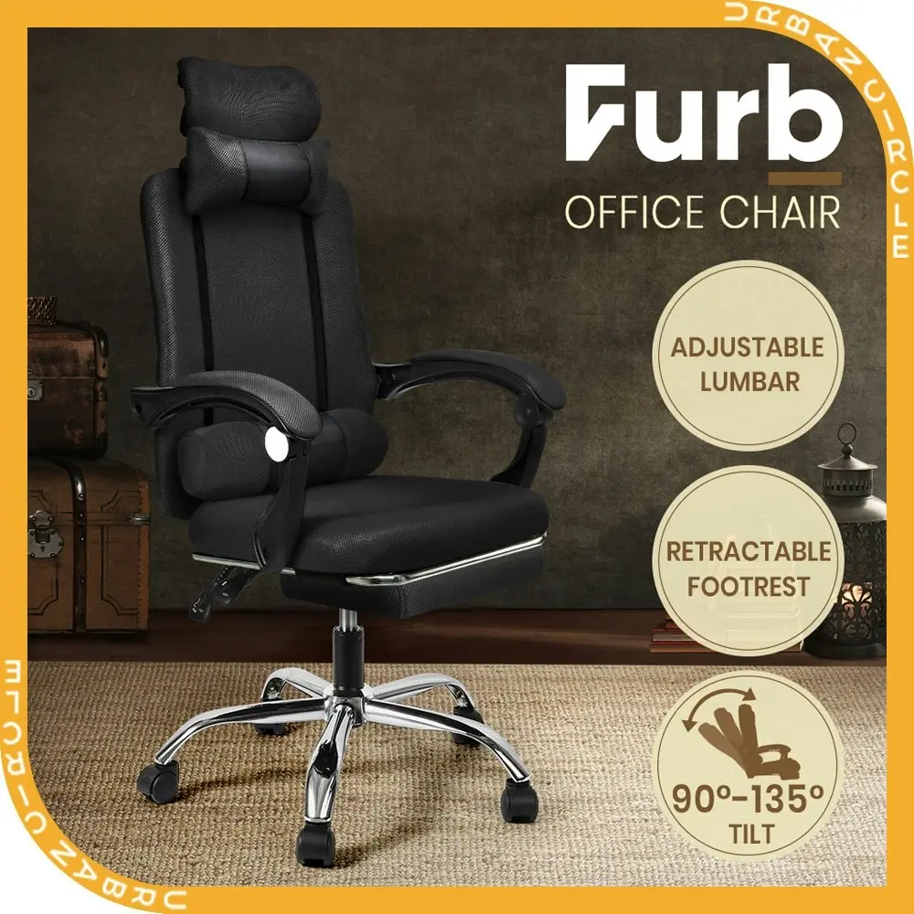 Furb Office Chair Executive Mesh Seating Ergonomic Support with Caster Wheel Footrest Black