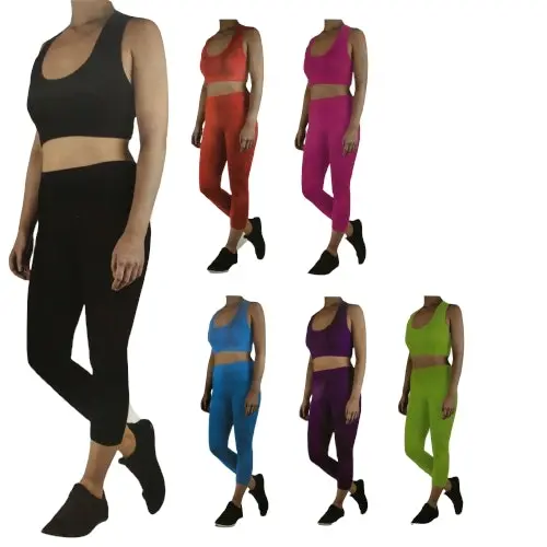 Womens CROP TOP Tank + LEGGING Pants SET Jogger Sport Party Tracksuit Gym Yoga