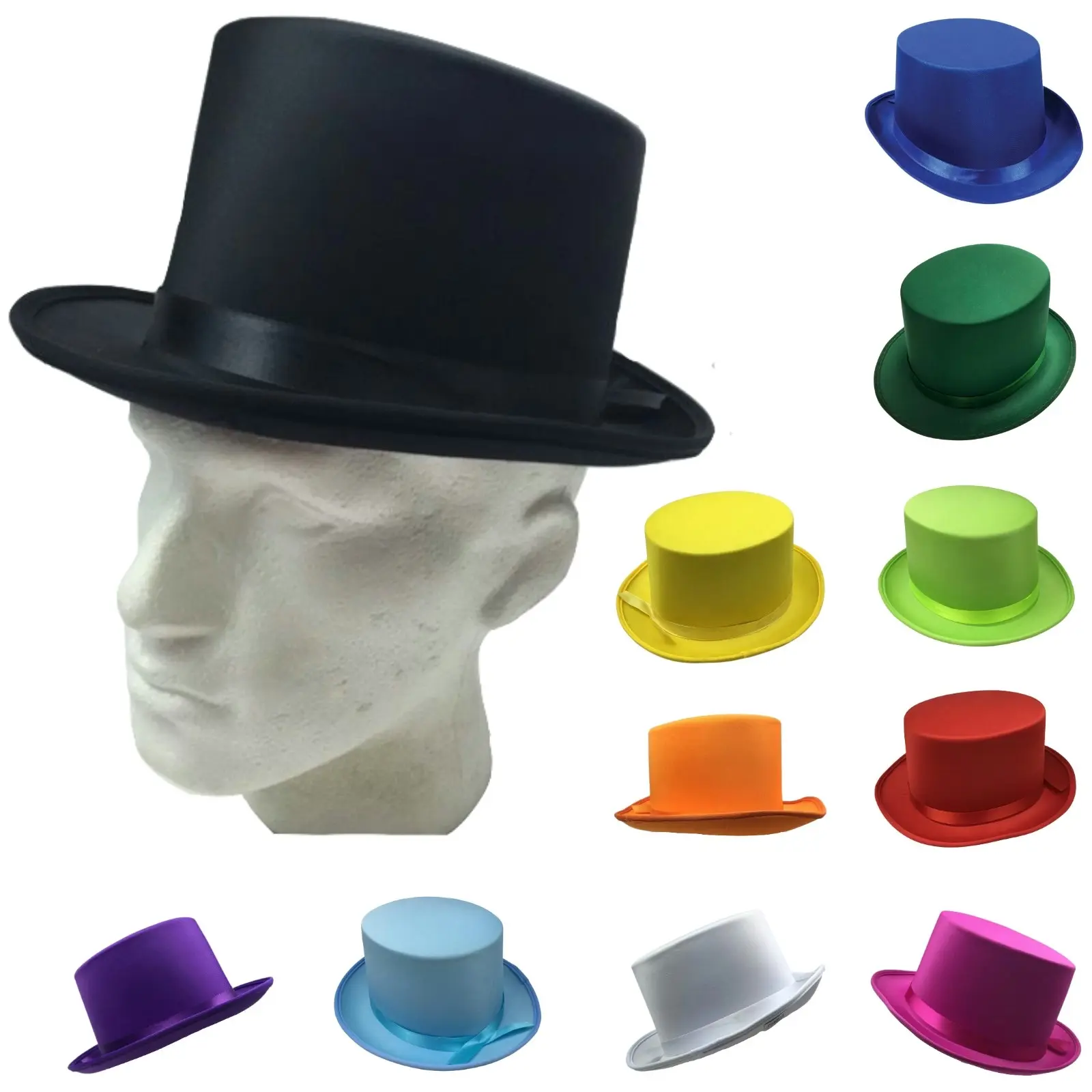 6x SATIN TOP HAT Costume Party Cap Fancy Dress Trilby Fedora One Size BULK