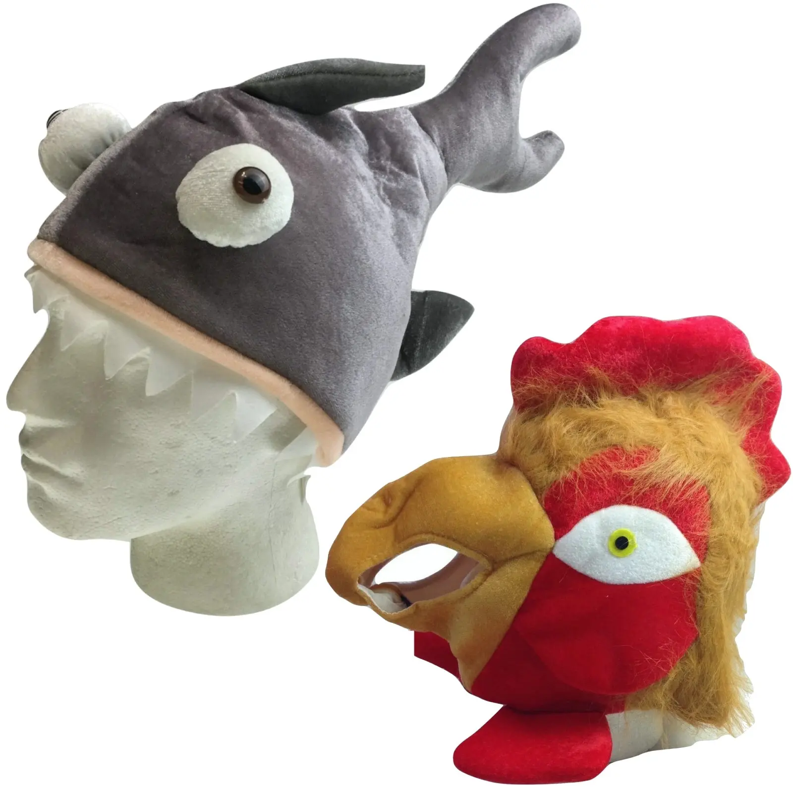 2pc Set Chicken Hat + Shark Hat Halloween Costume Accessory Fancy Dress Up Party