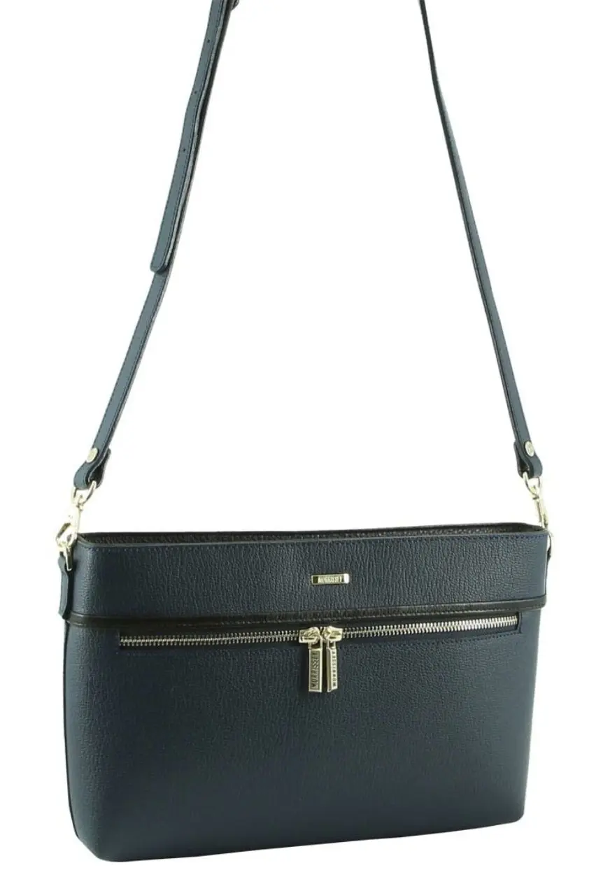 Morrissey Italian Structured Leather Cross Body Handbag (MO3028) Bag - Navy