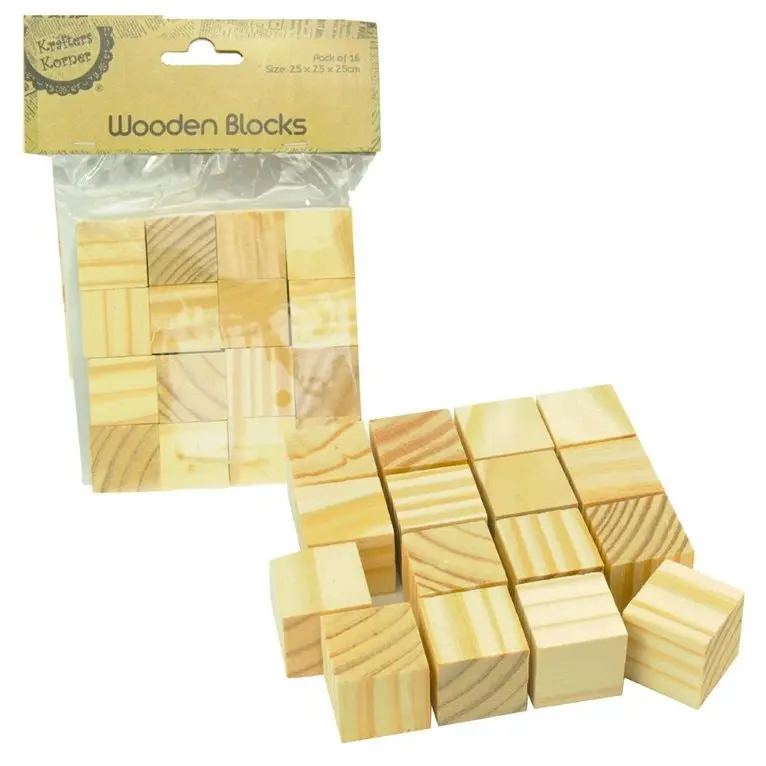 [2Pk X 16Pce] Craft Wooden Blocks - Natural Color (2.5 X 2.5 X 2.5Cm)