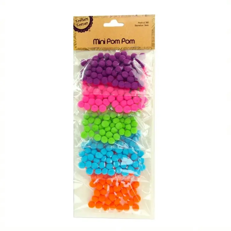 [300Pce] Krafters Korner Mini Pom Poms Set - Violet - Pink - Green - Blue - Orange