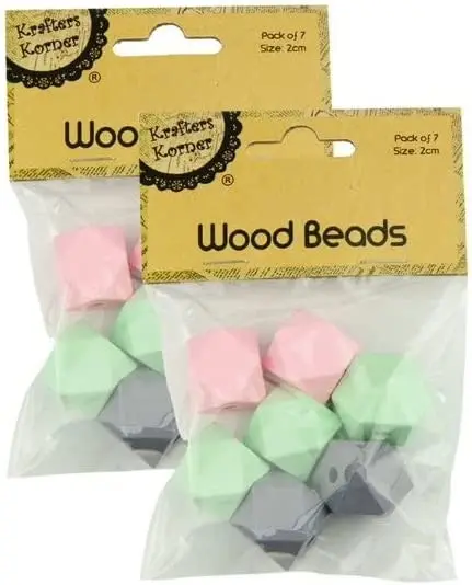 [2Pk X 7Pce] Krafters Korner Muti Color Hex Wood Beads (20Mm)