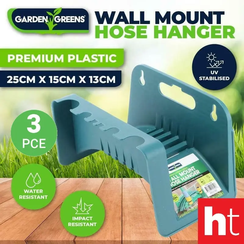 Garden Greens 3 Pcs Hose Holder Mounted Plastic 23.5cm x 16cm x 13cm Green Hose