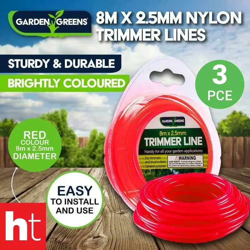 Garden Greens 3 Pack of 8m x 2.5mm Strimmer Wire Cord Trimmer Line Spool for Grass Trimmer Red