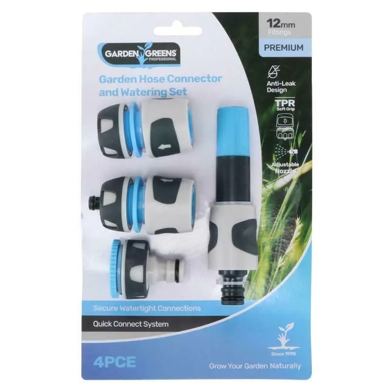 Garden Greens 4PCE Hose Connector & Watering Sets Premium Quality 12mm