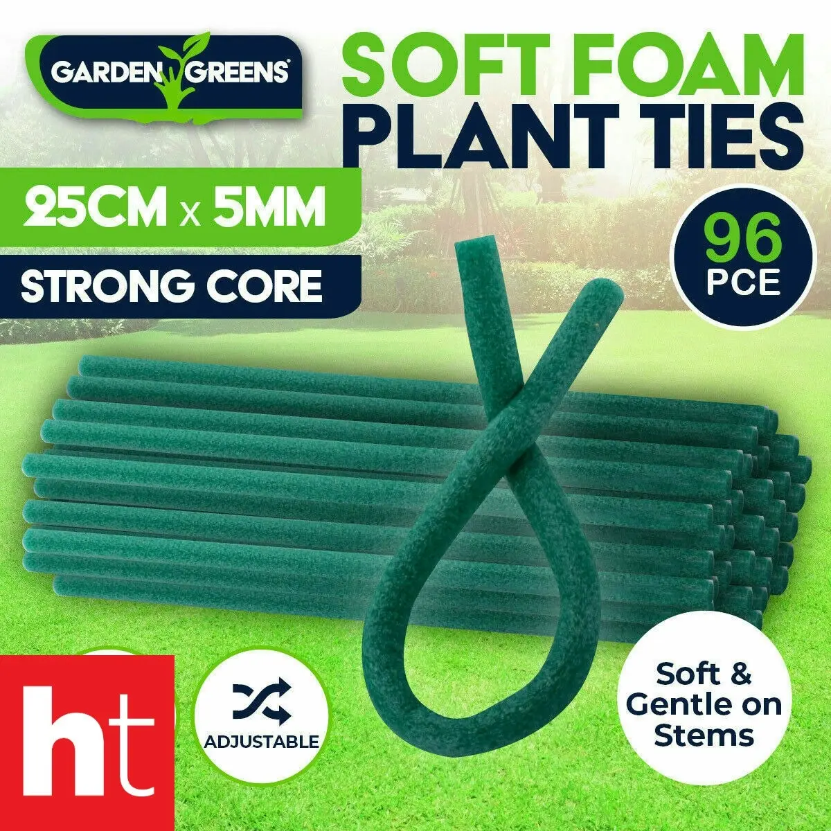 Garden Greens 96PCE Plant Twist Ties Soft Foam Strong Adjustable Reusable 25cm