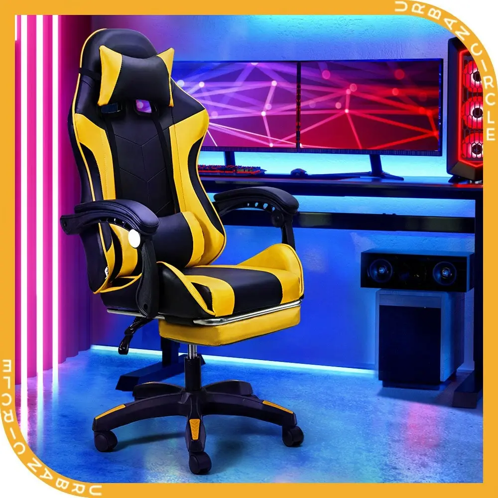 Furb Gaming Chair Racing Recliner Footrest Office Chair Lumbar Support Headrest Yellow