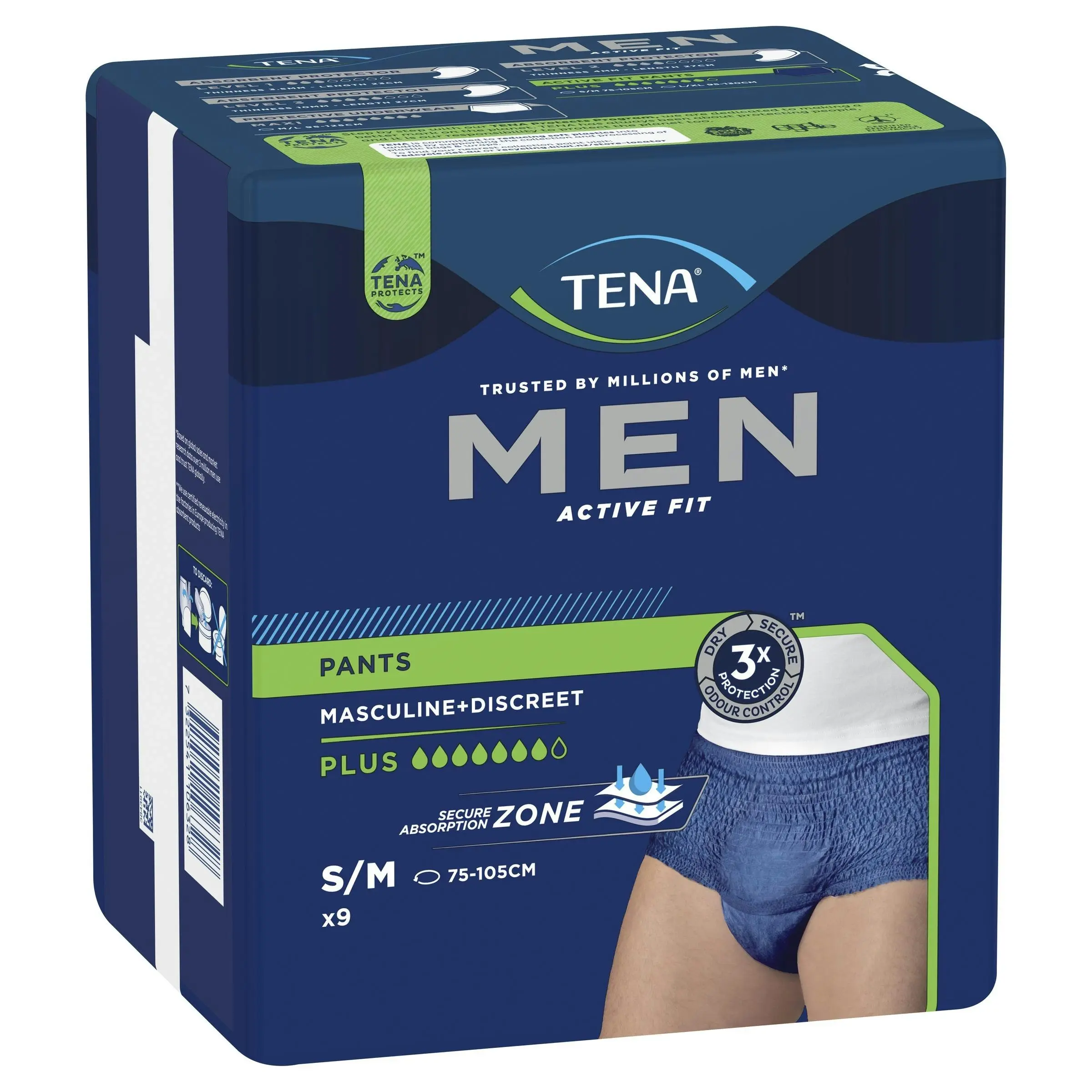 TENA Men Pant Active Fit Plus Navy Medium 9 Pack