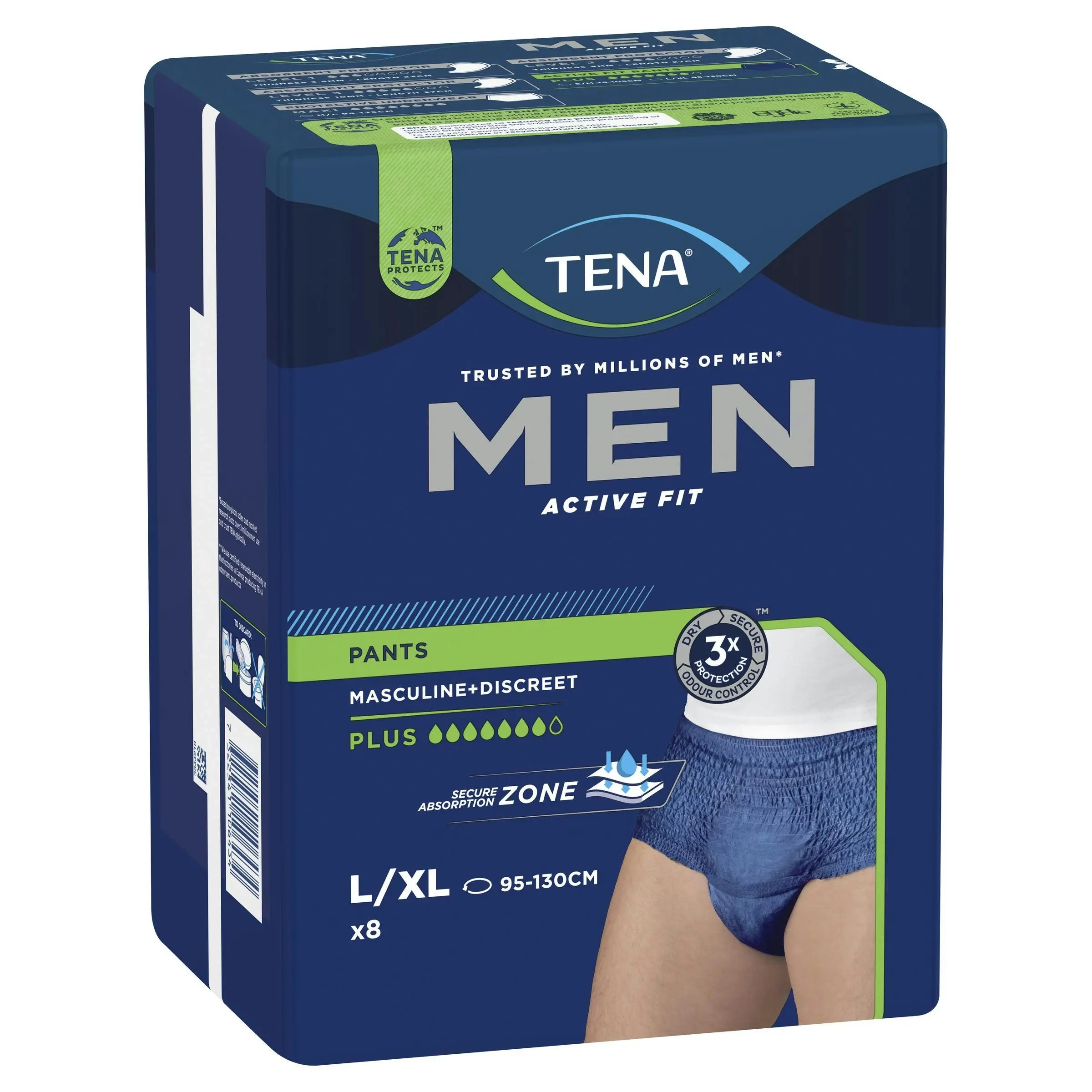 TENA Men Pant Active Fit Plus Navy Large 8 Pack