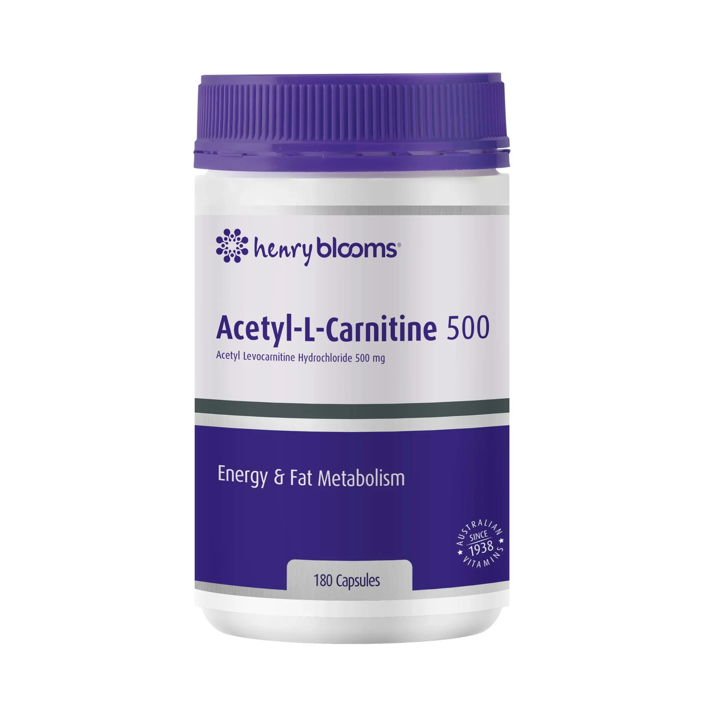 Henry Blooms Acetyl L-Carnitine 500 180 Vegetarian Capsules