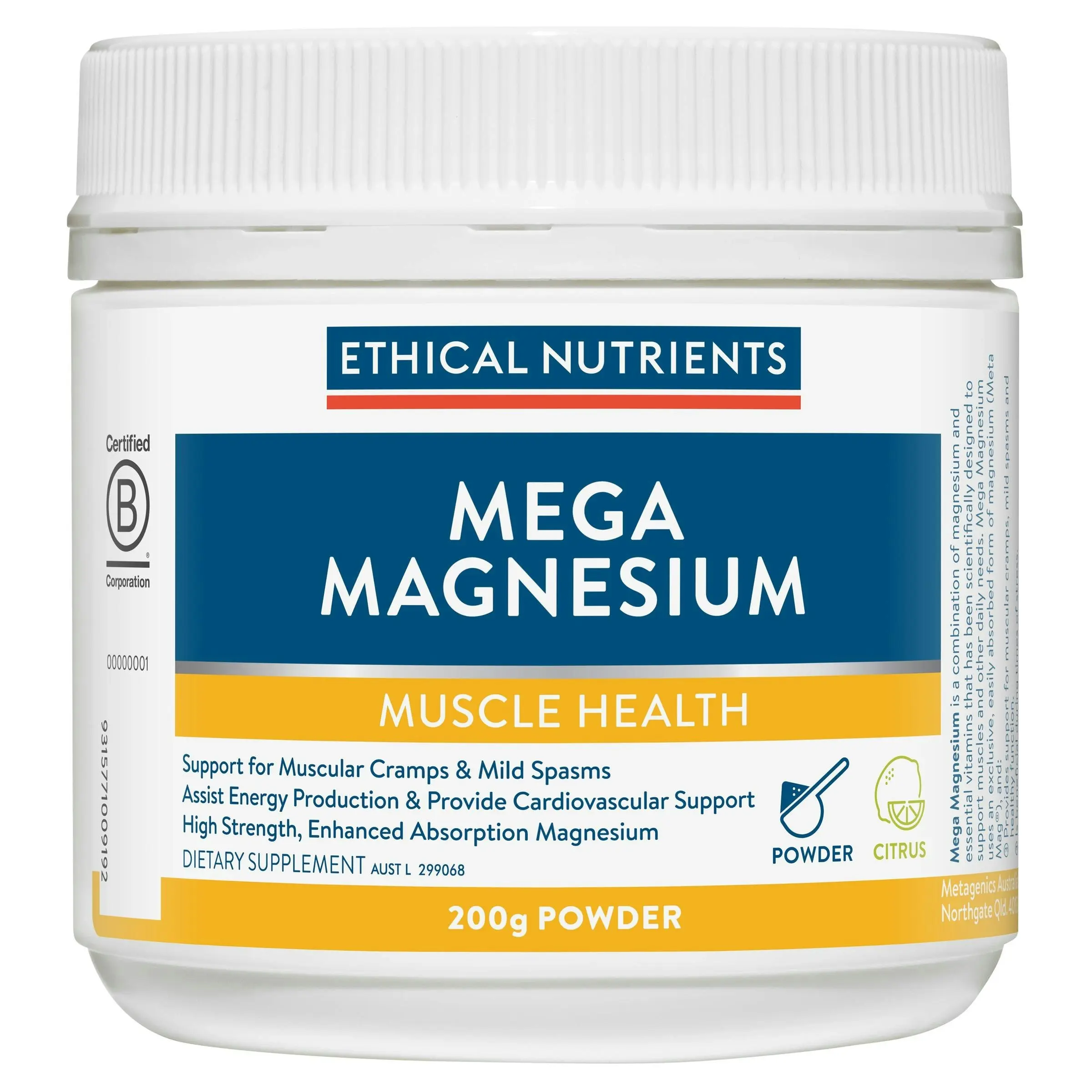 Ethical Nutrients Mega Magnesium Powder Citrus 200g