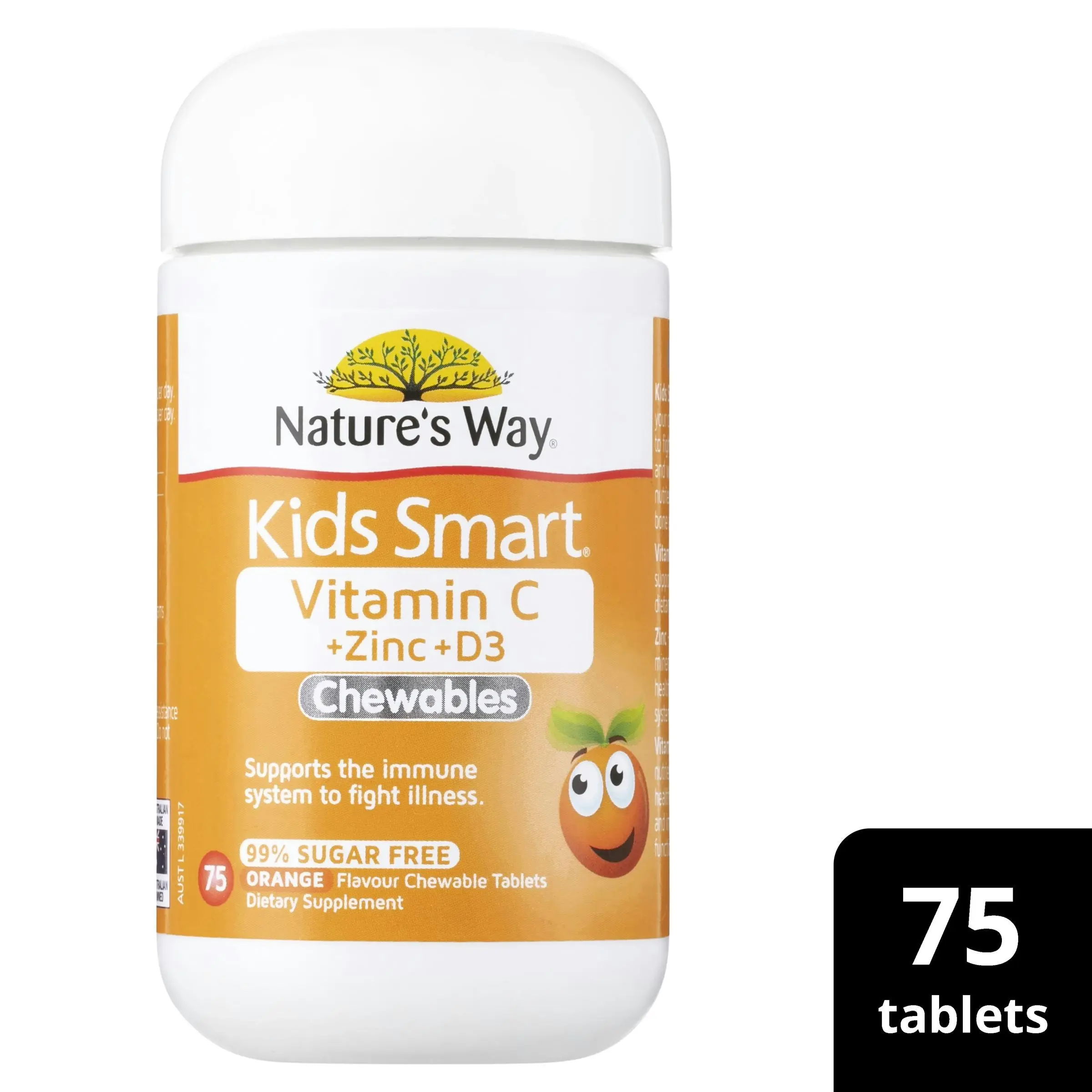 Nature's Way Kids Smart Vitamin C + Zinc + D3 75 Chewable Tablets