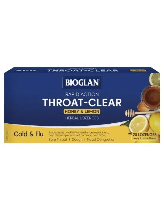 Bioglan Throat Clear Honey & Lemon 20 Lozenges