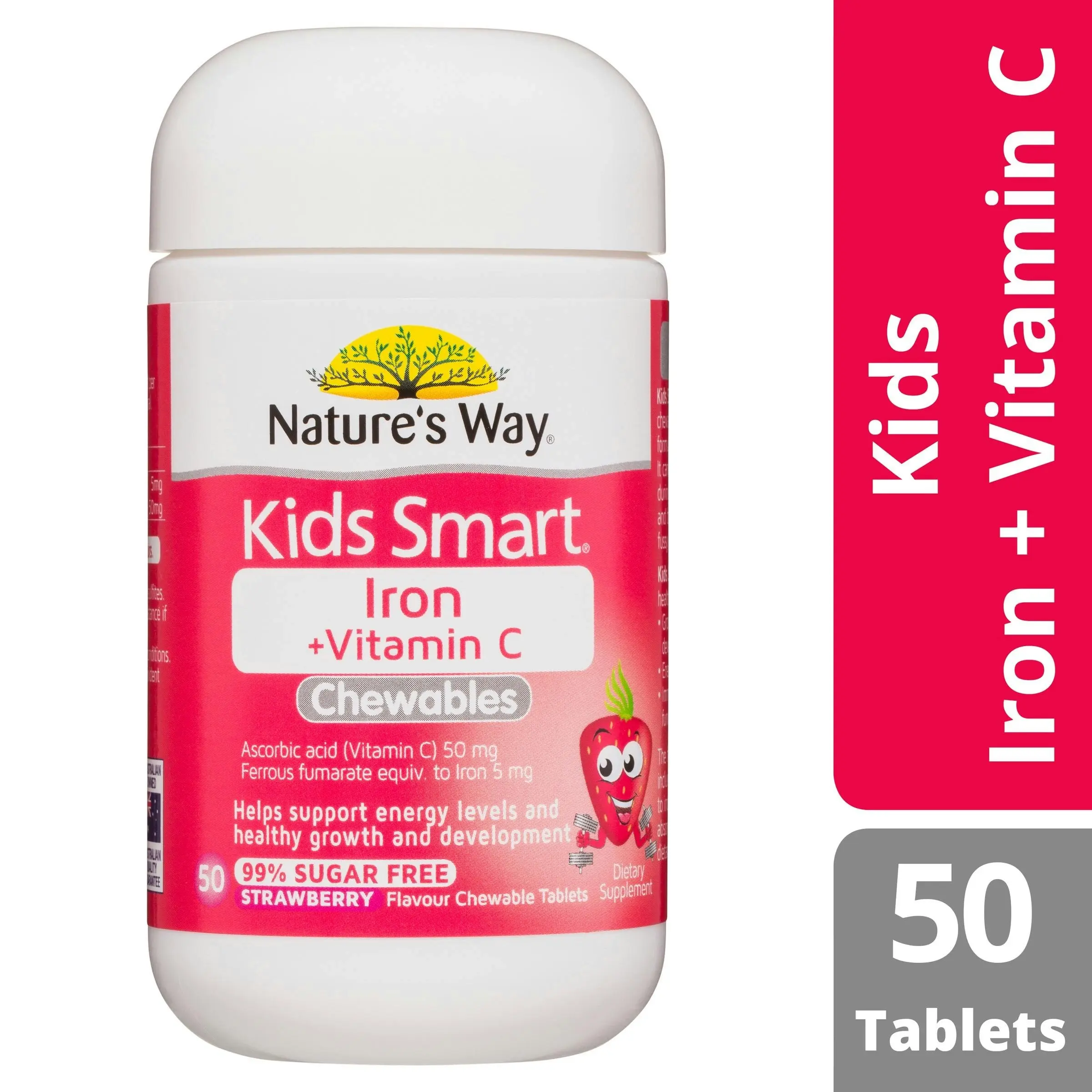 Natures Way Kids Smart Iron + Vitamin C 50 Strawberry Flavoured Chewable Tablets