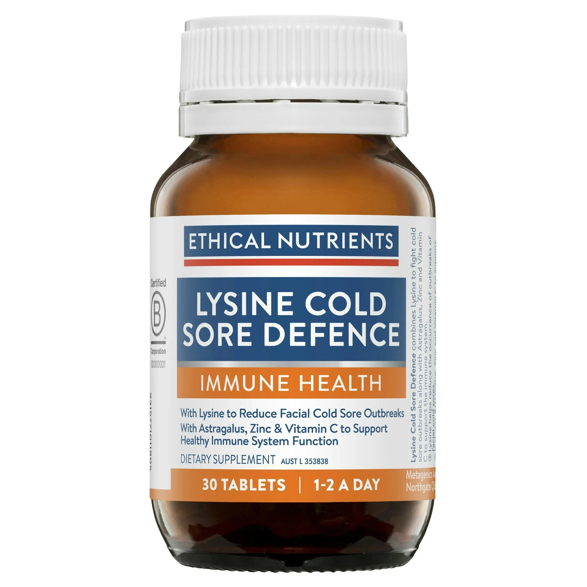 Ethical Nutrients Lysine Viral Cold Sore Defence 30 Tablets