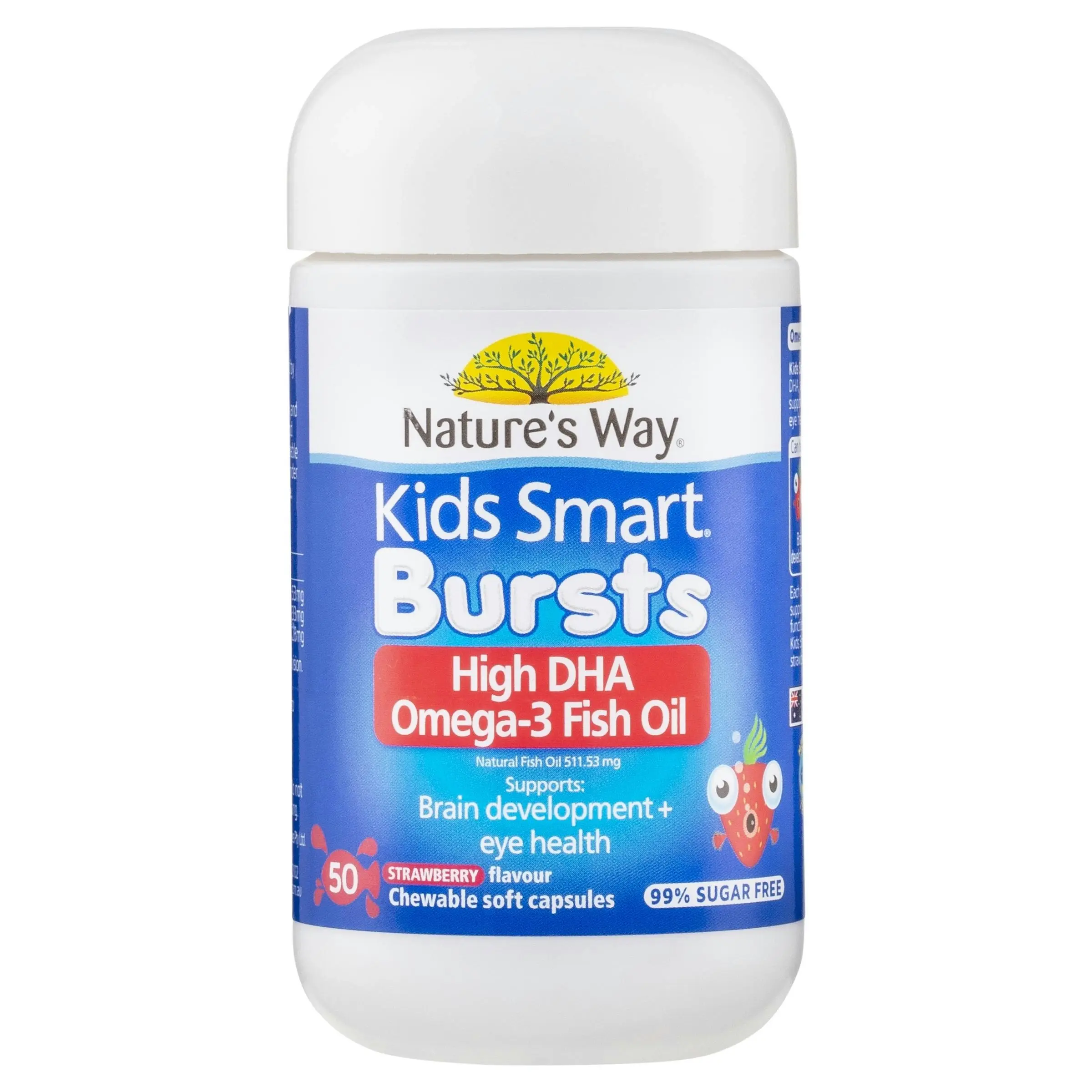 Nature's Way Kids Smart Bursts High DHA Omega 3 Fish Oil 50 Flavoured Chewable Capsules