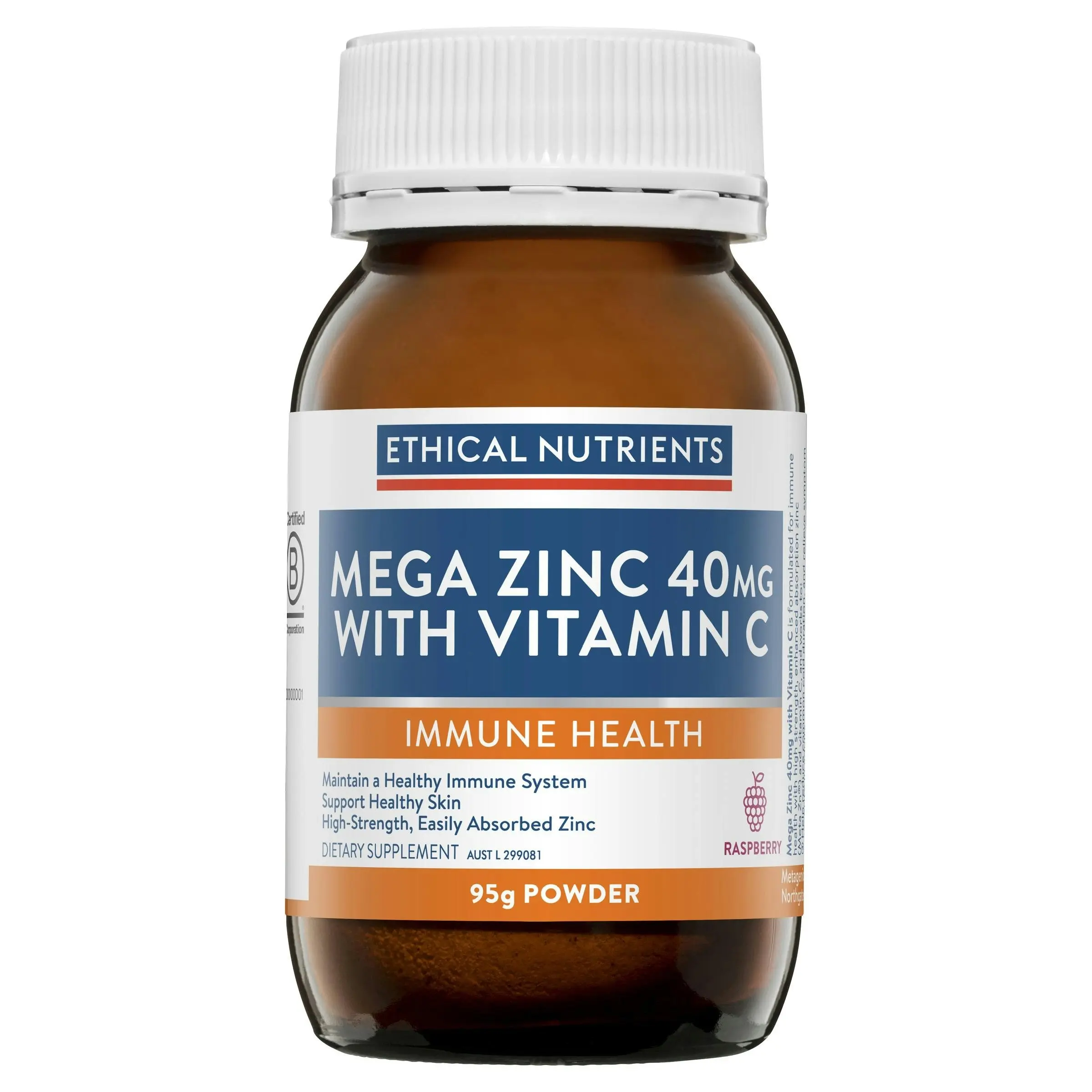 Ethical Nutrients Mega Zinc Powder 40mg (Raspberry)95G