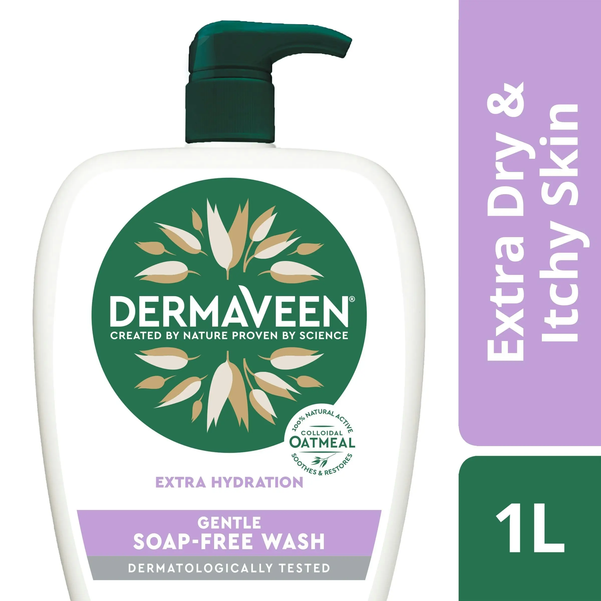 DermaVeen Extra Hydration Gentle Soap-Free Wash for Extra Dry, Itchy & Sensitive Skin 1L