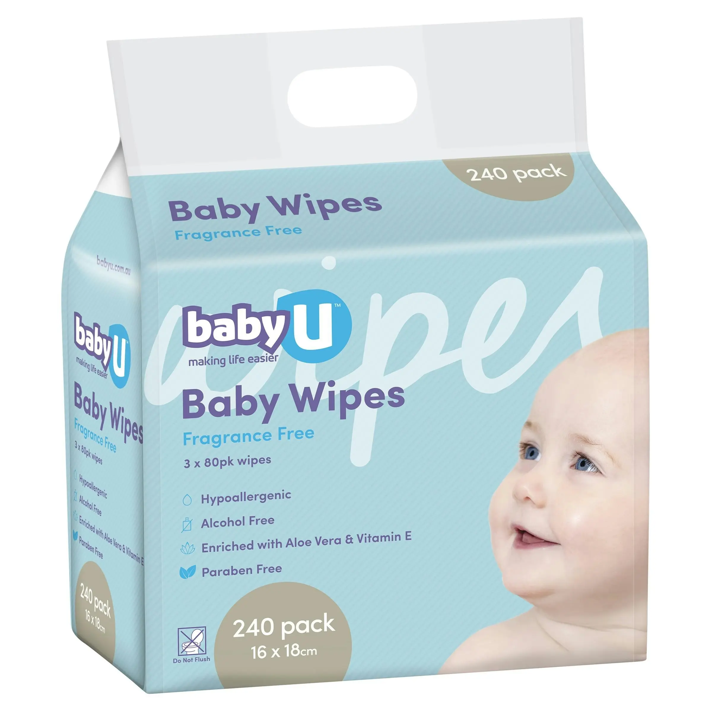 Baby U Baby Wipes Fragrance Free 240 Pack