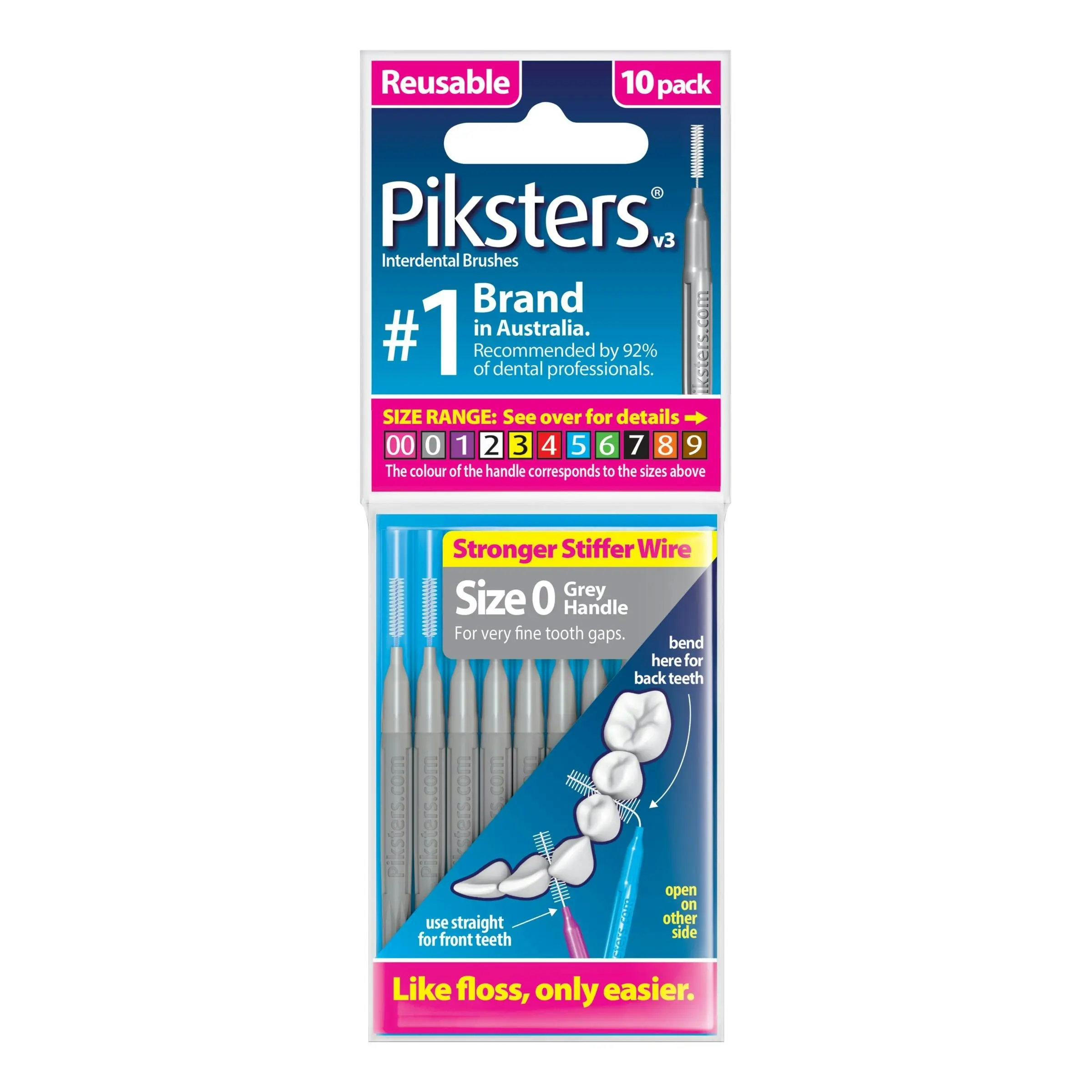 Piksters Interdental Brush Size 0 Grey 10 Pack