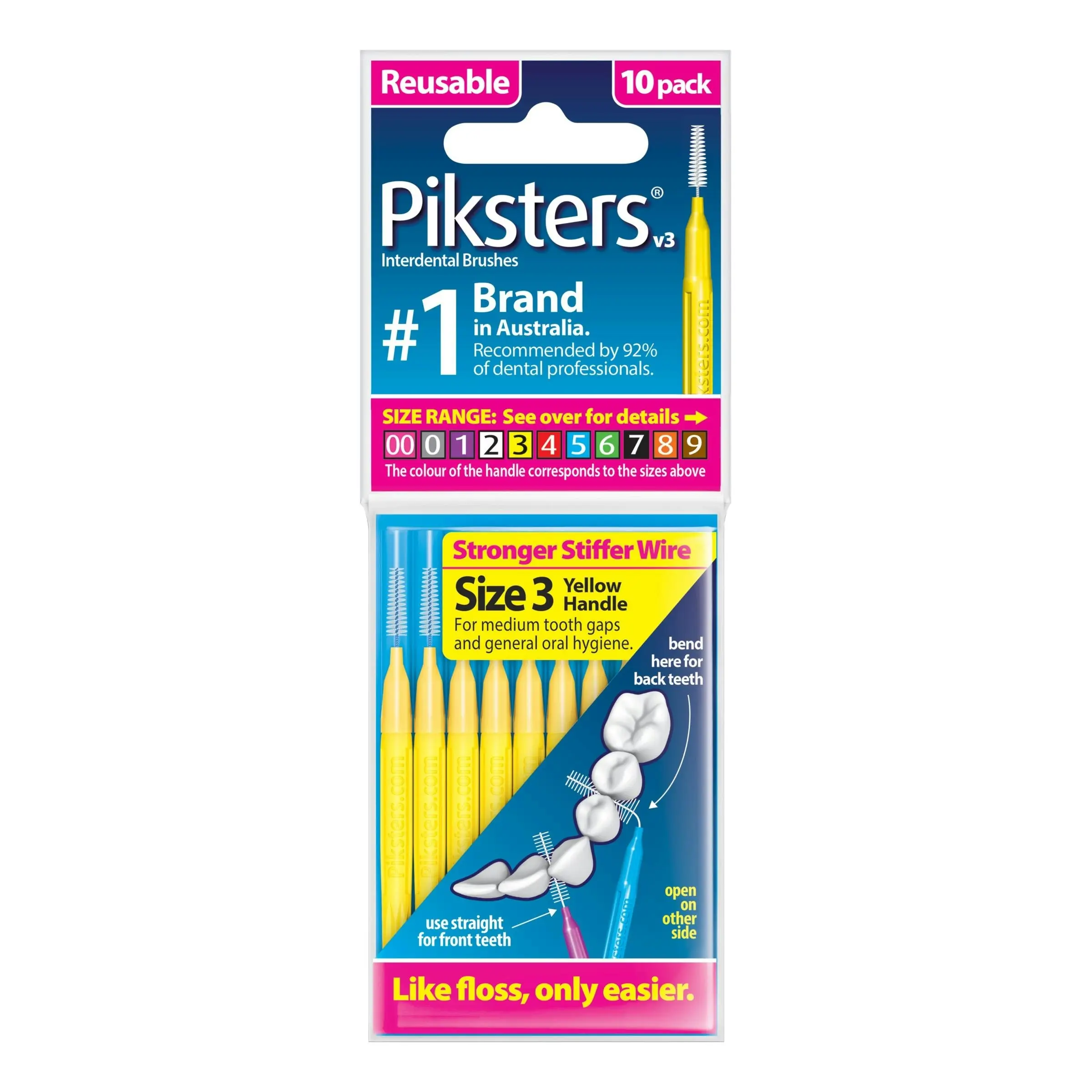 Piksters Interdental Brush Size 3 Yellow 10 Pack