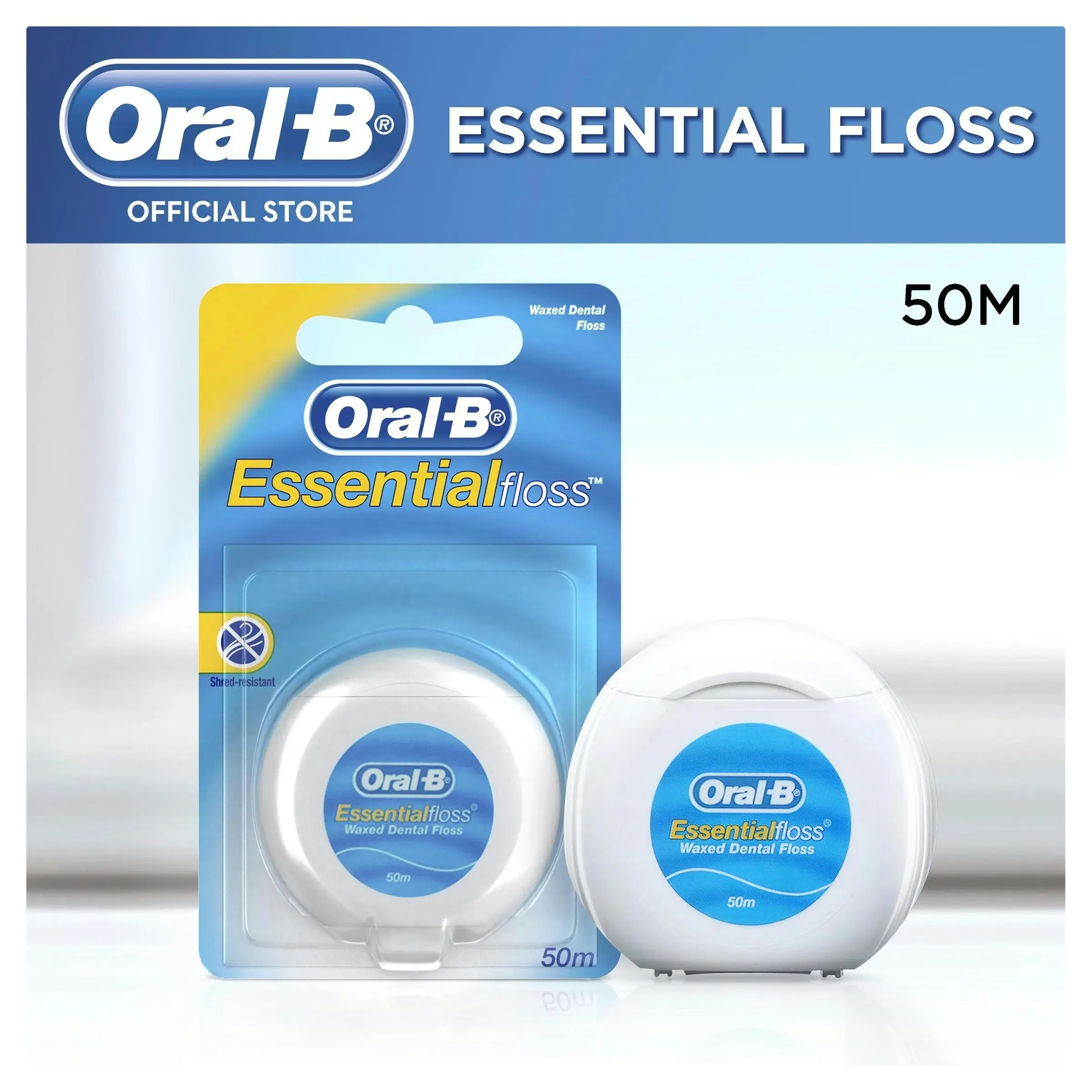 Oral B EssentialFloss Waxed Dental Floss 50m