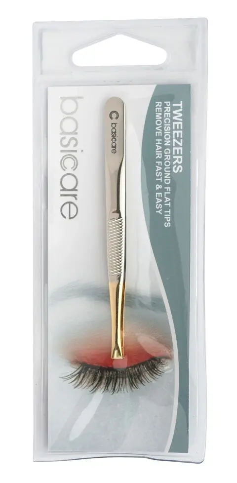 Basicare Tweezers Flat Tip 1/2 Gold Blade 8.5cm