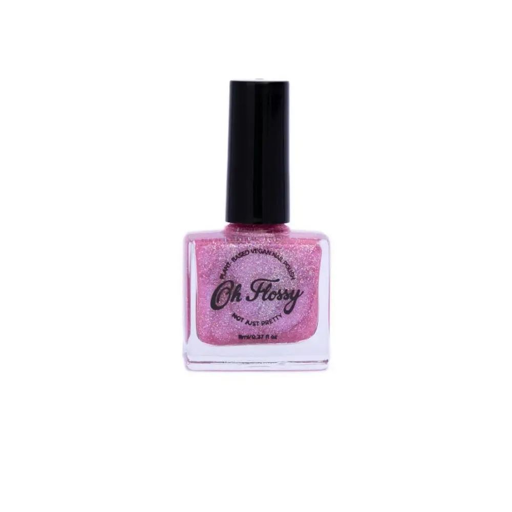 Oh Flossy Childrens Kids Joyful Pink Glitter Plant Based Nail Polish