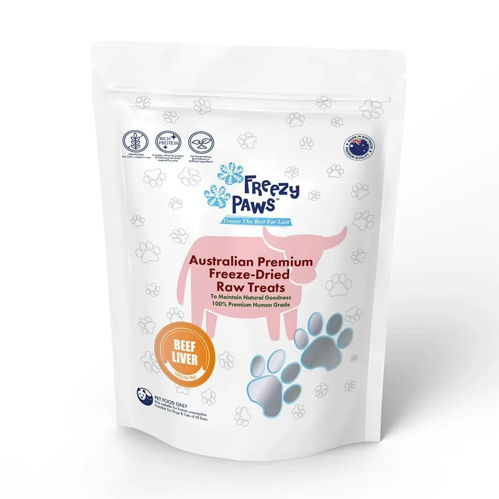 Freezy Paws 100g High Protein Pet Cat Dog Food Freeze Dried Beef Liver Raw Treat