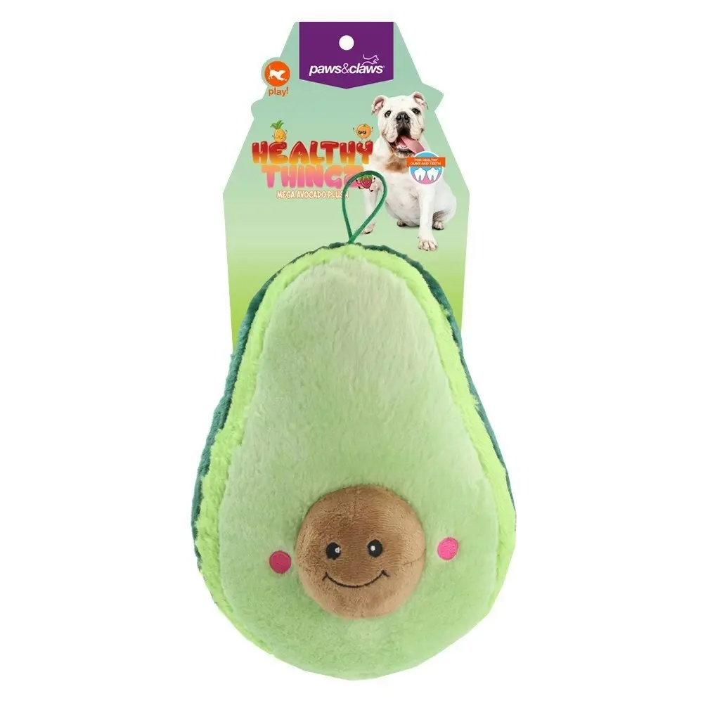 Paws & Claws 25cm Healthy Thingz Mega Avocado Plush Dog Chew Toy Fun Play Green