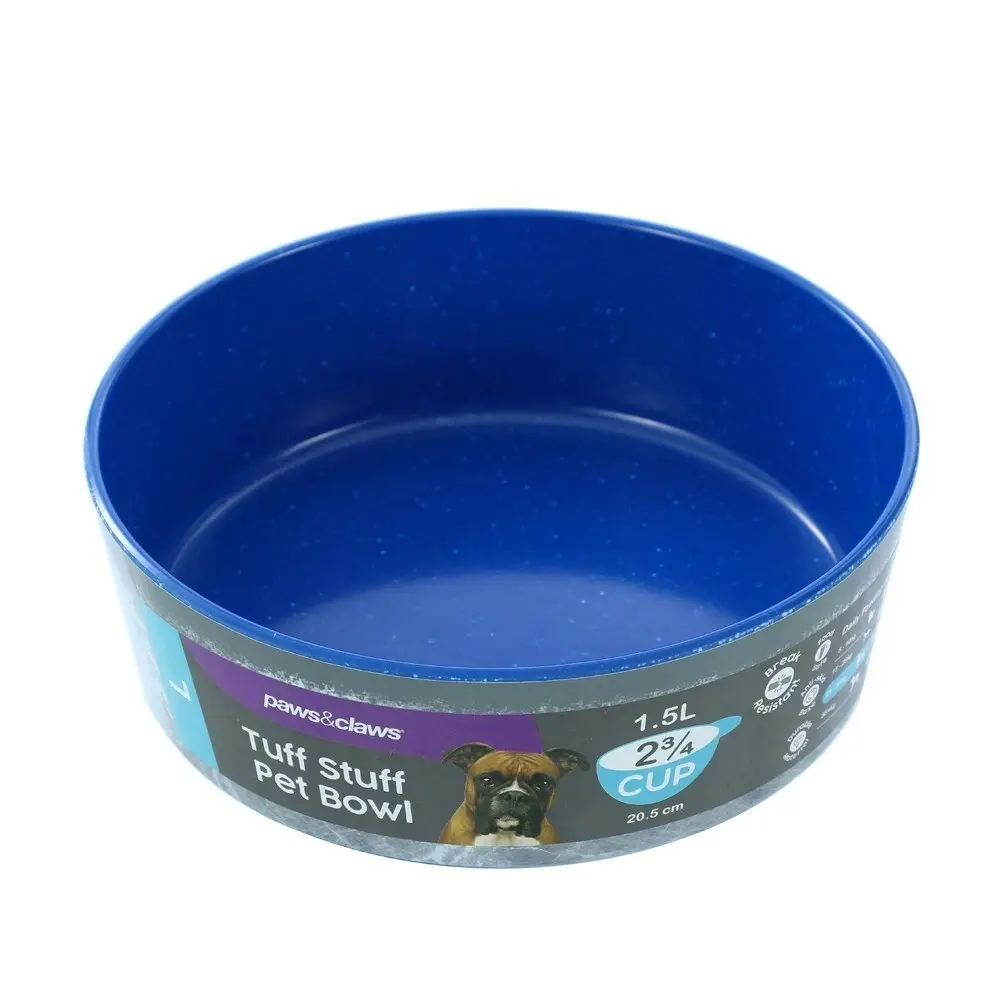 Paws & Claws Tuff Stuff Pet Dog Bowl 1.5L/20.5cm Food Water Feeder Blue Large