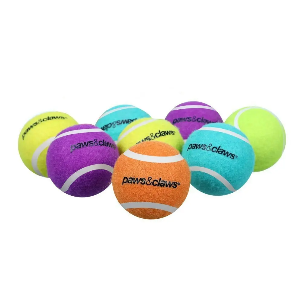 8PK Paws & Claws Pet Dog Toy 6cm Tennis Balls 2-Tone Solid Interactive Assorted