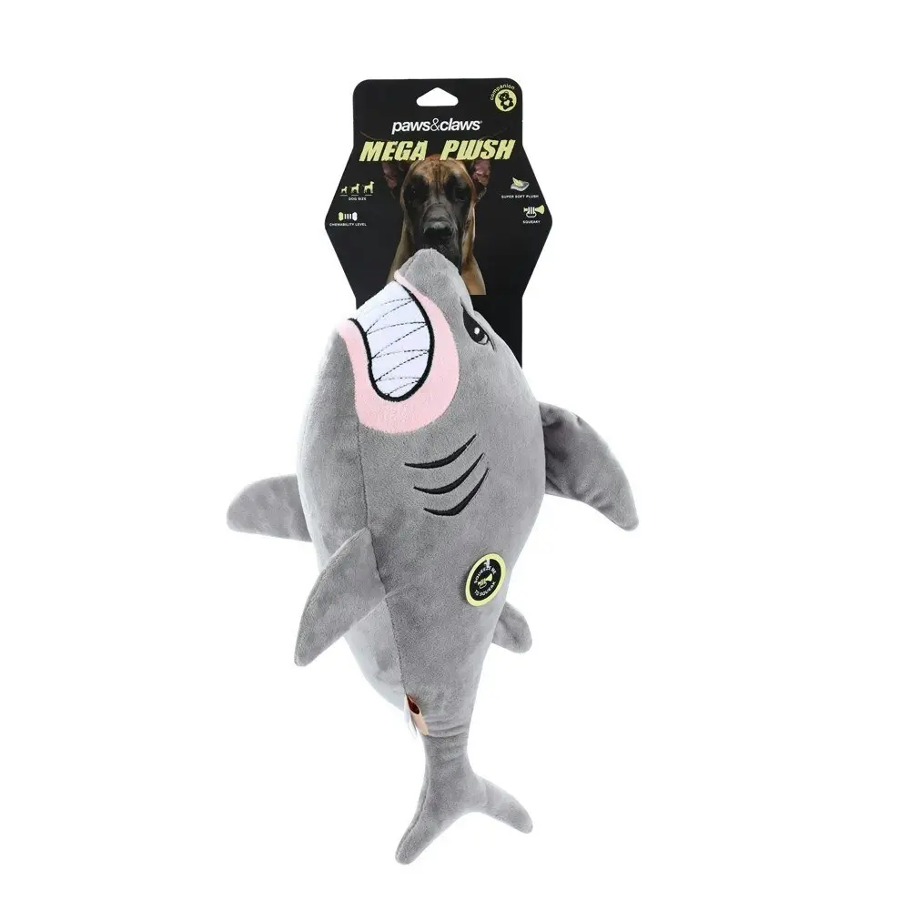 Paws & Claws Pet Dog 50cm Angry Shark Mega Soft Plush Chew Toy w/ Squeaker Grey