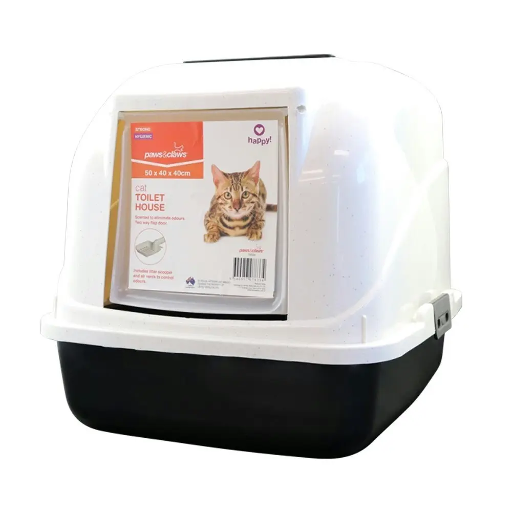 Paws & Claws Pet Cat/Kitty Litter 50x40cm Toilet House w/ 2-Way Flap Door White