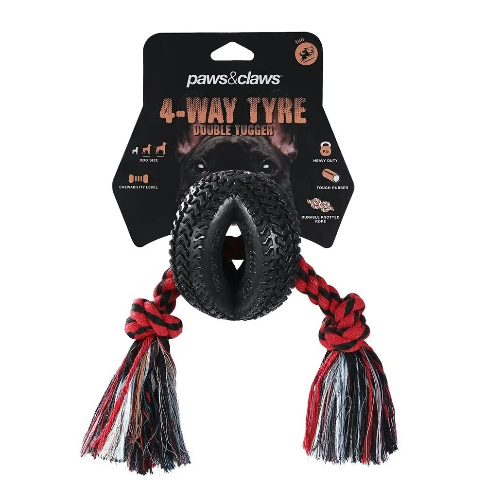 Paws & Claws Pet/Dog 4-Way TPR Tyre 40cm Double Tugger Rope Chew Toy Fun Play